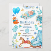 Invitation anniversaire bébé bleu adorable (Devant)