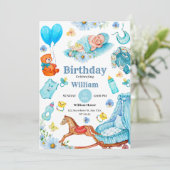 Invitation anniversaire bébé bleu adorable (Debout devant)