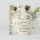 Invitation Anniversaire beige Or noir Balloon champagne (Debout devant)