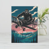 Invitation Anniversaire Bigfoot Vintage Avion Nuages drôle (Debout devant)