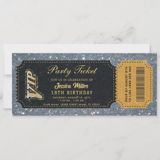 Invitation Anniversaire Billet VIP Or Luxe (Devant)