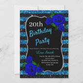 Invitation Anniversaire Black Blue Stripes Parties scintillan (Devant)