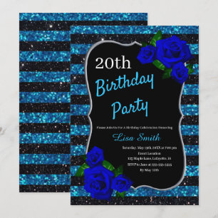 Invitation Anniversaire Black Blue Stripes Parties scintillan