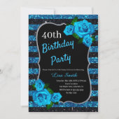Invitation Anniversaire Black Blue Stripes Parties scintillan (Devant)