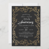 Invitation Anniversaire Black Elegant Vintage Gold Leaf (Devant)