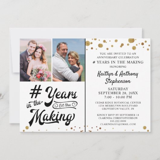 Invitation Anniversaire Black Gold DES ANNÉES DE TRAVAIL (Devant)