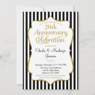 Invitation Anniversaire Black Gold Elegant Stripe