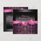 Invitation anniversaire Black & Pink Zebra Party (Devant / Derrière)