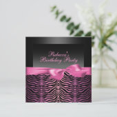 Invitation anniversaire Black & Pink Zebra Party (Debout devant)