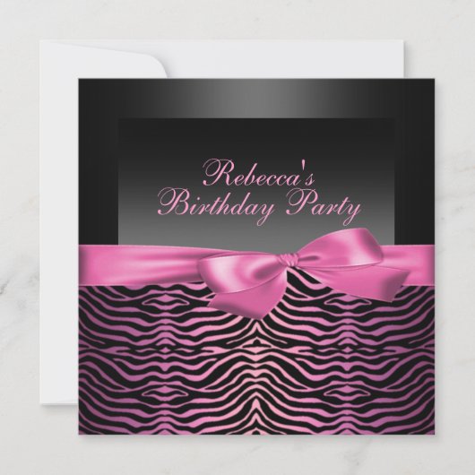 Invitation anniversaire Black & Pink Zebra Party (Devant)