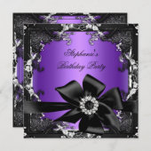 Invitation Anniversaire Black Purple Silver Jewel Image (Devant / Derrière)