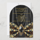 Invitation Anniversaire Black Silk Faux Gold Jewel Paisley (Dos)