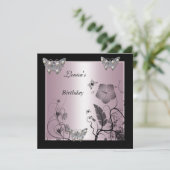 Invitation Anniversaire Black Silver Pearl Butterfly Party ro (Debout devant)