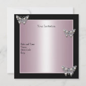 Invitation Anniversaire Black Silver Pearl Butterfly Party ro (Dos)