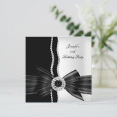 Invitation Anniversaire Black White Pearl Diamond Image (Debout devant)