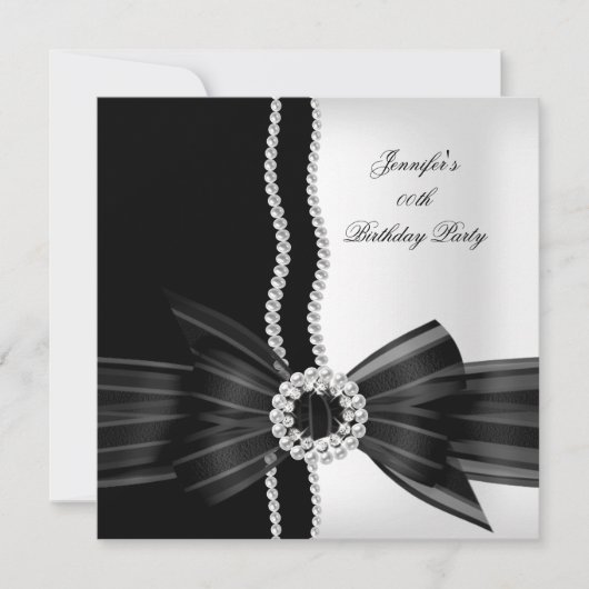 Invitation Anniversaire Black White Pearl Diamond Image (Devant)