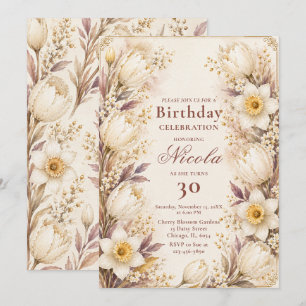 Invitation Anniversaire Blanc et Champagne
