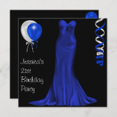 Invitation Anniversaire blanc noir de robe formelle de cobalt (Devant / Derrière)