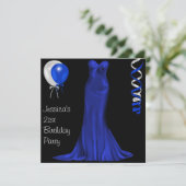 Invitation Anniversaire blanc noir de robe formelle de cobalt (Debout devant)