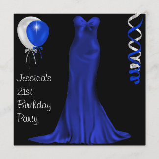 Invitation Anniversaire blanc noir de robe formelle de cobalt