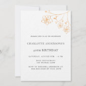 Invitation Anniversaire blanc or floral élégant luxe (Devant)