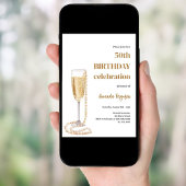Invitation Anniversaire blanc or mousseux perles de vin