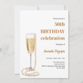 Invitation Anniversaire blanc or mousseux perles de vin (Devant)
