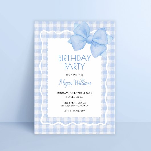 Invitation Anniversaire bleu à arc souple