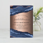 Invitation Anniversaire bleu agate marbre rose or luxe (Debout devant)