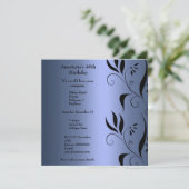 Invitation Anniversaire Bleu avec Floral Noir (Debout devant)