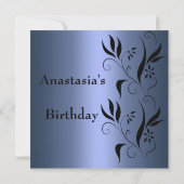 Invitation Anniversaire Bleu avec Floral Noir (Dos)