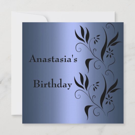 Invitation Anniversaire Bleu avec Floral Noir (Dos)