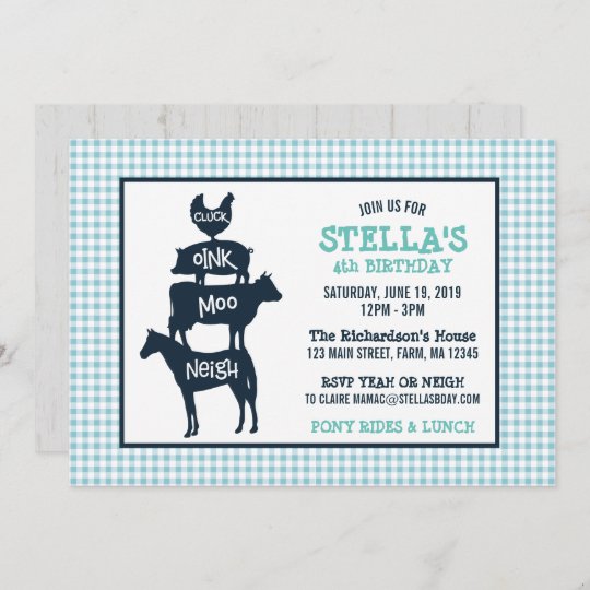 Invitation Anniversaire Bleu D Animal De Theme De Ferme De Zazzle Be