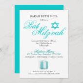 Invitation Anniversaire bleu de bat mitzvah de thème de mode (Devant / Derrière)