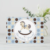 Invitation Anniversaire bleu de cheval de basculage (Debout devant)