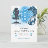 Invitation Anniversaire bleu de jeu vidéo (Debout devant)