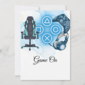 Invitation Anniversaire bleu de jeu vidéo (Dos)