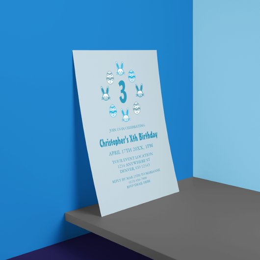 Invitation Anniversaire Bleu de Pâques 3 ans
