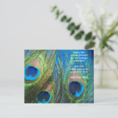 Invitation Anniversaire bleu de plume de paon (Debout devant)