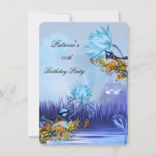 Invitation Anniversaire Bleu élégant oiseau bleu sarcelle lil