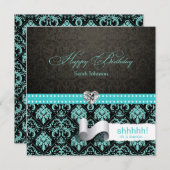 Invitation Anniversaire bleu et noir d'Aqua élégant de (Devant / Derrière)