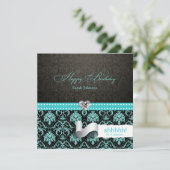 Invitation Anniversaire bleu et noir d'Aqua élégant de (Debout devant)