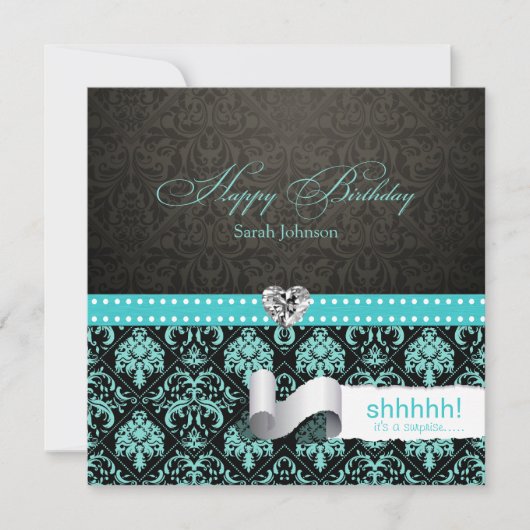 Invitation Anniversaire bleu et noir d'Aqua élégant de (Devant)