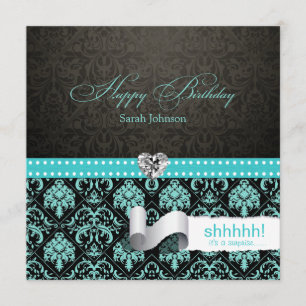 Invitation Anniversaire bleu et noir d'Aqua élégant de