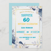 Invitation Anniversaire bleu et or moderne (Devant / Derrière)