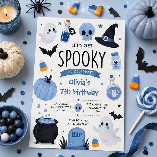 Invitation Anniversaire bleu Halloween effrayant