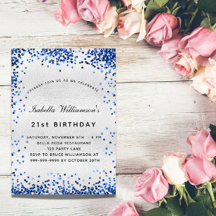 Invitation Anniversaire bleu marine confetti luxe