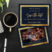 Invitation Anniversaire bleu marine or photo enregistrer la c