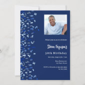 Invitation Anniversaire bleu marine photo confetti (Devant)