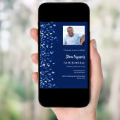 Invitation Anniversaire bleu marine photo confetti